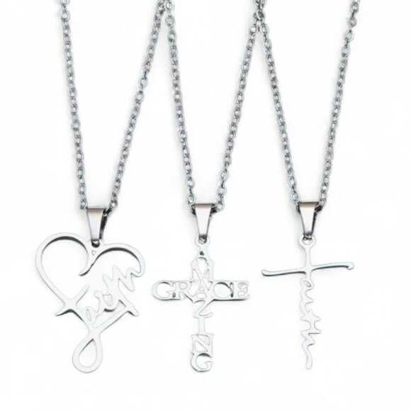 NEW- FAITH NECKLACE STAINLESS STEEL 17.5 LENGTH 2 - OPTIONS AVAIL - Picture 4 of 4